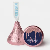 Navy Blue Rose Gold Sparkle Glitter Drips Monogram Hershey®'s Kisses®