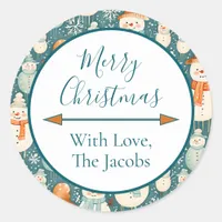 Merry Christmas  | Watercolor Snowmen Christmas Classic Round Sticker