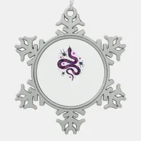 Whimsigoth Snake Flowers Classic Snowflake Pewter Christmas Ornament