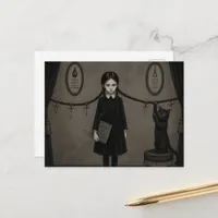 Black Cat Plays With Braids Dark Fantasy Postcard