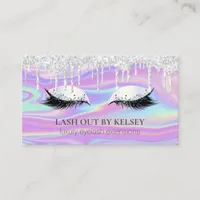 Makeup Artist Iridescent Lash Silver Glitter Drip Business Card