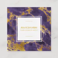 *~* Girly Chic Gold Purple Marble Hair Makeup Square Business Card