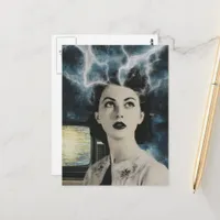 electrifying retro style collage woman and TV set Postcard