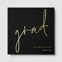 Minimalist Modern Script Grad Graduation Black Foil Guest Book