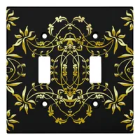 Elegant Chic Fancy Gold Ornate Frame On Black  Light Switch Cover