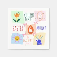 Easter Egg Hunt Wavy Checkerboard Bunny Brunch Bow Napkins