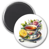 Pretty teacup of Tea with Lemon  Magnet