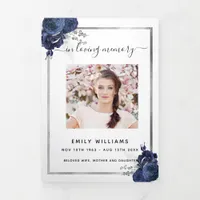 White blue floral photo tri-fold funeral program