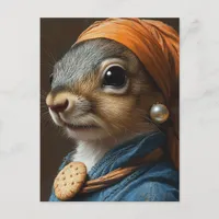 Adorable Squirrel With a Pearl Earring and Cookie Postcard