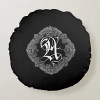 Elegant Goth Initial A Round Throw Pillow