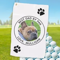 Custom Dog Photo Best Dad By Par Black White Golf Towel