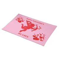 Minimalist Happy Valentine's My Love on pink | Cloth Placemat