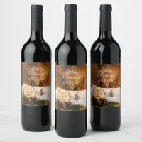 Rustic Birch Tree and Barn Wood Wedding Wine Label