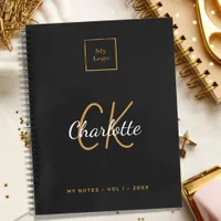 Logo black gold monogram modern business notebook