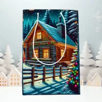 Log Cabin on Christmas Eve  Medium Gift Bag