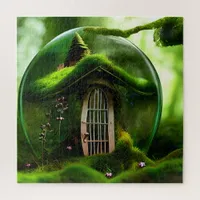 Fairy House In A Glass Orb In The Mossy Forest  Jigsaw Puzzle