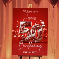 Shimmering Red and Silver 50th Birthay Welcome Foam Board