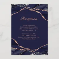 Elegant Agate Navy Rose Gold Wedding Reception Enclosure Card
