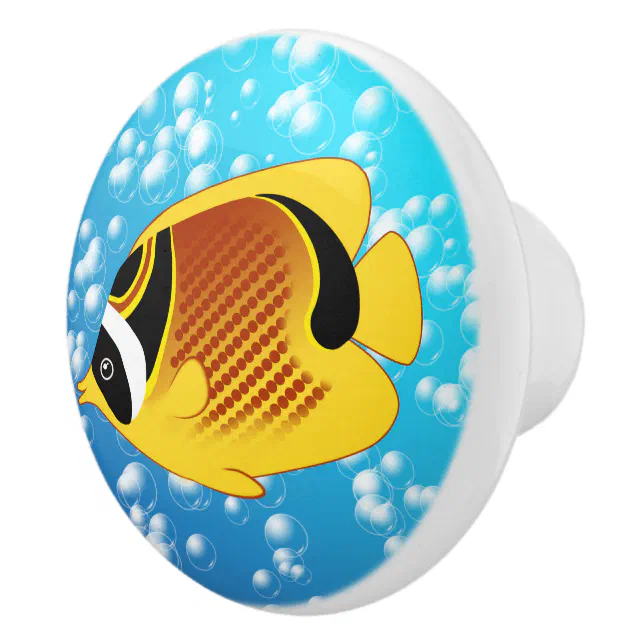 Tropical Halfmoon Butterflyfish Exotic Sealife Ceramic Knob