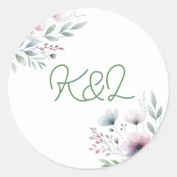Botanical Bride and Groom Monogrammed Wedding Classic Round Sticker