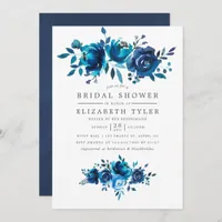 Navy and White Watercolor Floral Bridal Shower Invitation