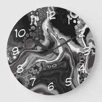 Black and White Marble Digital Fluid Art     Large Clock