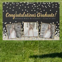 Gold Silver Confetti Photo Collage Graduation Sign
