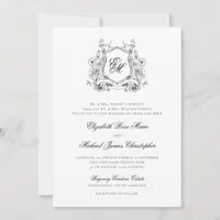 Formal Floral Crest Monogram Elegant Wedding Invitation