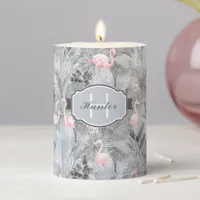 Flamingo Orchid Tropical Pattern Gray ID868 Pillar Candle