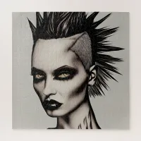 Fierce Woman in Mohawk and Piercings Gothic Punk   Jigsaw Puzzle