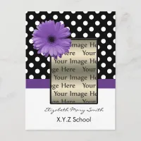 purple polka dot daisy photo Graduation Invitation