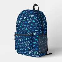 Rainy day pattern with blue raindrops printed backpack