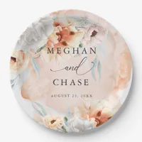 Coral Watercolor Poppies Party Paper Plate