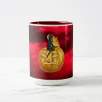 Vintage Black Devil on Jack o' Lantern & Red Cloud Two-Tone Coffee Mug