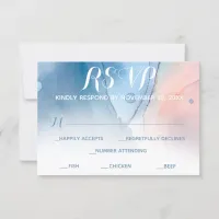 *~* Dreamy Watercolor Blue Pink Modern Trendy RSVP Card