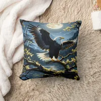 Eagle Spreads Wings on Branch Under Night Sky Throw Pillow