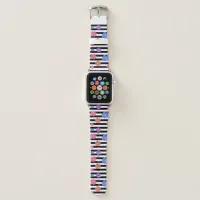 Trendy Floral Black & White Stripes Patterned Apple Watch Band