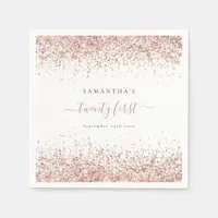 Rose Gold Glitter Name Date Twenty First Party Napkins