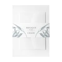Pretty Blue Leafy Invitation Belly Band