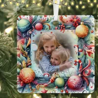 Photo Date Colorful Christmas Wreath Holiday Metal Ornament