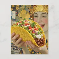 A Joyful Surreal Woman With Giant Taco Postcard