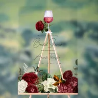 Burgundy Red Floral Wine Tasting Bridal Shower Acrylic Sign