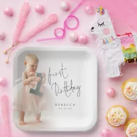 Minimalist Photo Overlay Script 1st Birthday Paper Plates