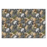 Silver Skulls and Roses Pattern Tissue Paper