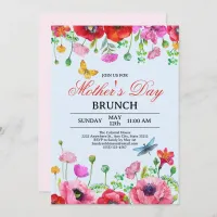 Elegant Wildflower Blue Chic Mother's Day Brunch Invitation