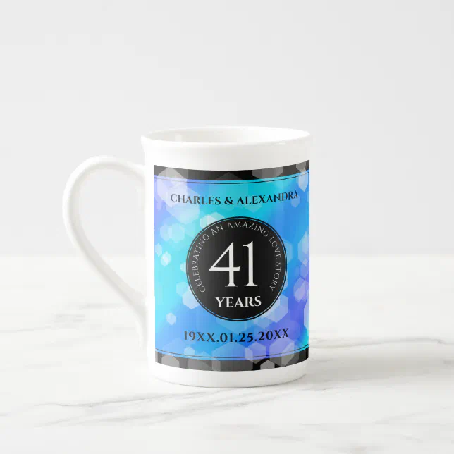 Elegant 41st Blue Topaz Wedding Anniversary Bone China Mug