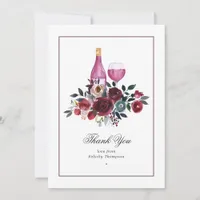 Boho Burgundy and Navy Wine Tasting Bridal Shower  Thank You Card