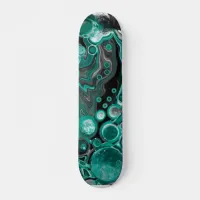 Teal and Black Bubbles Digital Fluid Art Cells  Skateboard