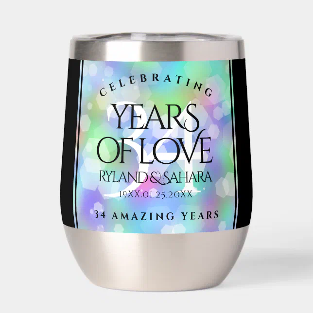 Elegant 34th Opal Wedding Anniversary Celebration Thermal Wine Tumbler