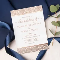 Elegant Rose Gold Foil White Damask Wedding Foil Invitation